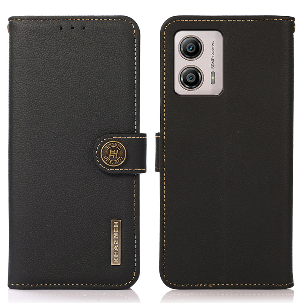 KHAZNEH For Motorola Moto G13 4G G23 4G G53 5G RFID Blocking Genuine Leather Phone Case Wallet Stand Phone Cover KHAZNEH For Motorola Moto G13 4G G23 4G G53 5G RFID Blocking Genuine Leather Phone Case Wallet Stand Phone Cover